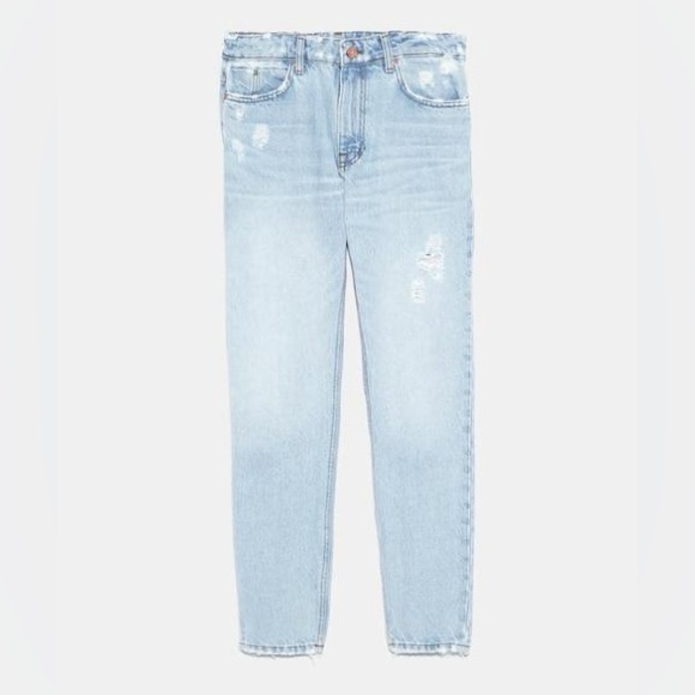 ZARA NEW Light Wash Mom Fit Light Distressed Jeans